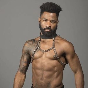 Leather collar with chain harness. WITH D-ring on collar.